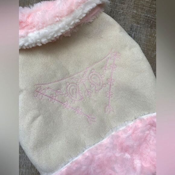 Dog Pet Coat Embroidered Jacket Medium Beige Suede Jacket Pink Fur Collar Fleece - Picture 2 of 11